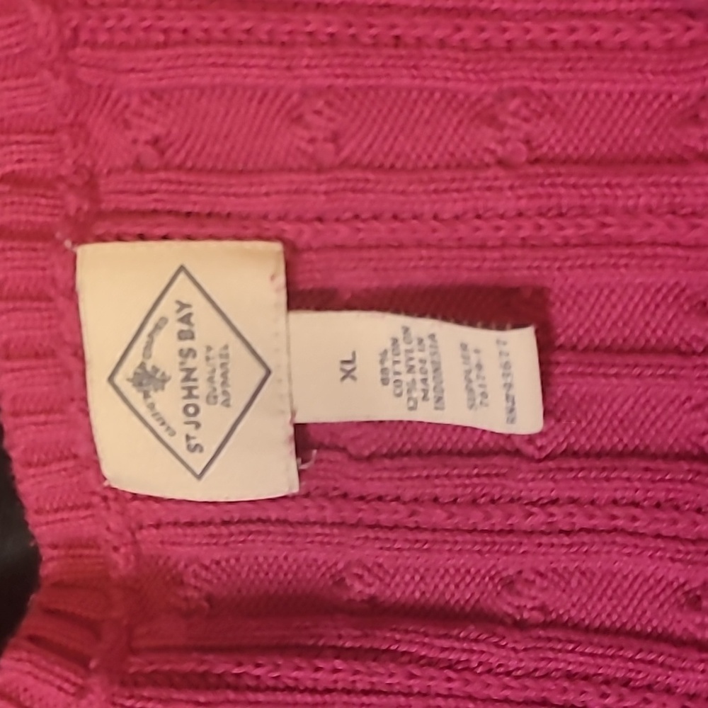 🟣2/$13. ST. JOHN'S BAY Women's Fuchsia Pink Classic Cable Knit Sweater‎ Size Xl - Picture 2 of 12